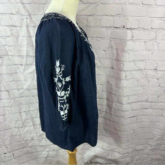 Talbots petite Navy peasant Blouse White Embroidery flowy nautical beach sz XLp - Picture 2 of 9